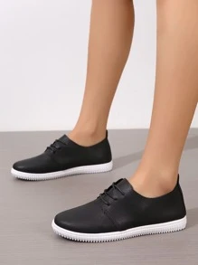 Giày thể thao cổ điển màu trắng tinh khiết thời trang đơn giản dành cho nữ, giày đế mềm buộc dây thoải mái, giày thể thao đơn giản, giày thường ngày cho trường học cho mùa tựu trường - màu đen - Xem 5