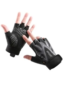 1pair Gym Exercise Protection Non-slip Half Finger Gloves Shock-absorbing Training Gloves - Grey - View 4