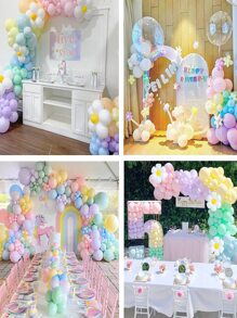 138 件马卡龙粉红黄蓝紫气球花环拱门套装带雏菊铝箔球适用于新娘送礼会结婚周年性别揭晓生日派对装饰 - 彩色 - 查看 6