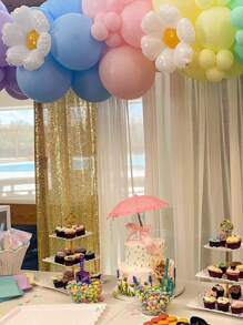 138 件马卡龙粉红黄蓝紫气球花环拱门套装带雏菊铝箔球适用于新娘送礼会结婚周年性别揭晓生日派对装饰 - 彩色 - 查看 4