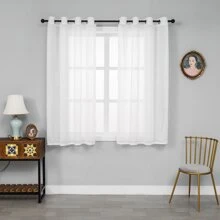 Solid Sheer Rod Pocket Curtain Voile Draperies 2 Panels 1 Pair for Kitchen Bedroom Children Living Room Yard - 白色 - 查看 2