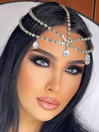 1 件银色泪珠形水钻装饰头带，适合派对服装和时尚配饰皇家蝴蝶结、Y2k 狂欢节头饰、发饰、头链、头饰