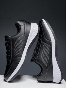 2024 年新款青少年跑步鞋，混合皮革鞋面，流行纯色平底低帮滑板鞋，学院风，学生户外运动，百搭男士休闲网球运动鞋，通勤和步行 - 黑色 - 查看 3