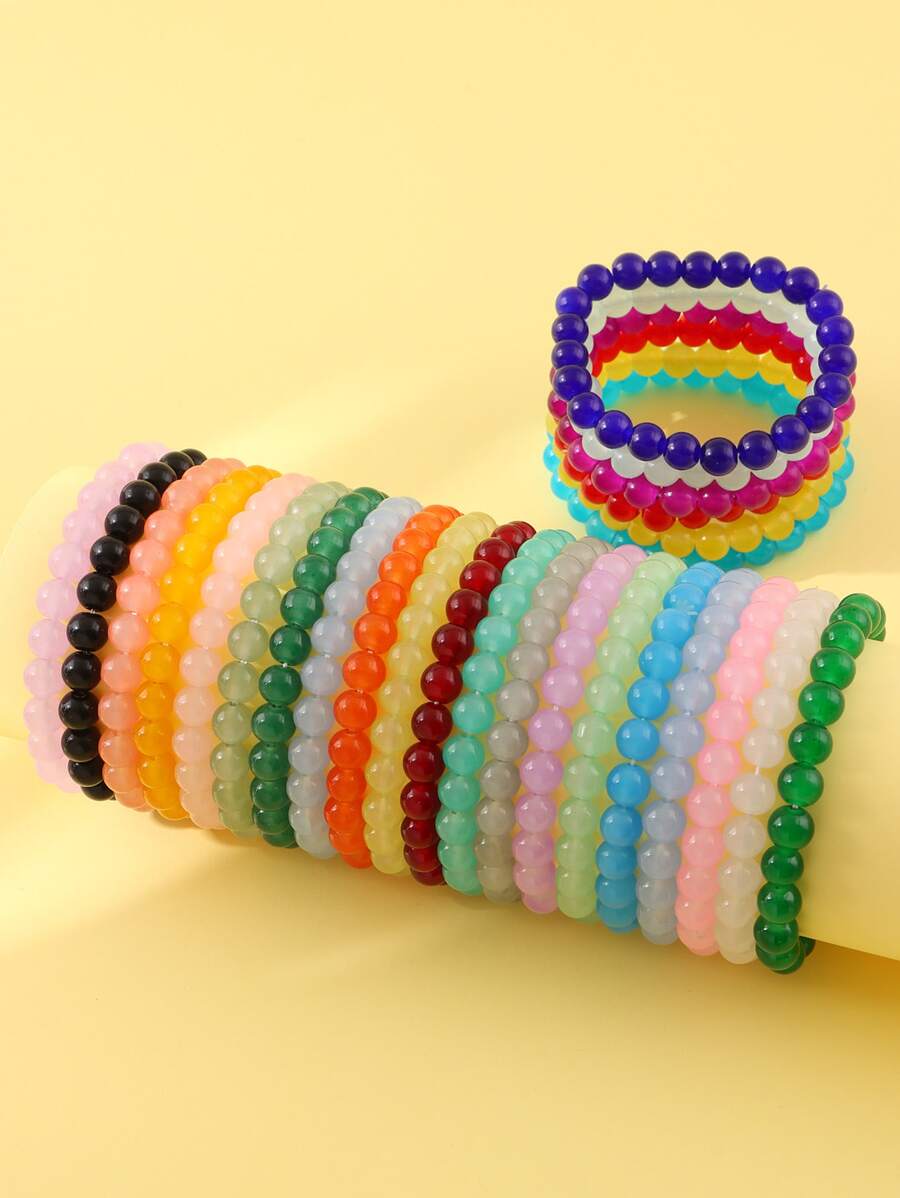 5 件 - 20 件随机彩色珠子弹性手链 - 彩色 - 查看 1
