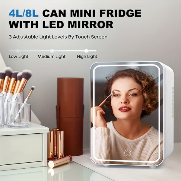 Mini Skincare Fridge With 8l Capacity, Adjustable Led Mirror & 3 Light