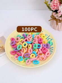 100pcs Baby Girls Polyester High Elasticity Hair Tie For Daily Decoration - Multicolor - View 3