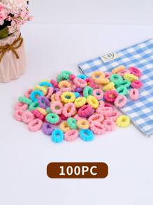 100pcs Baby Girls Polyester High Elasticity Hair Tie For Daily Decoration - Multicolor - View 2