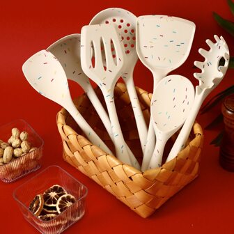 Jokipvy 7Pcs Colorful Silicone Kitchenware Utensils Set Non-stick Pot Shovel Soup Spoon Colander Rice Spoon Cookware Set Kitchen Cooking Tools