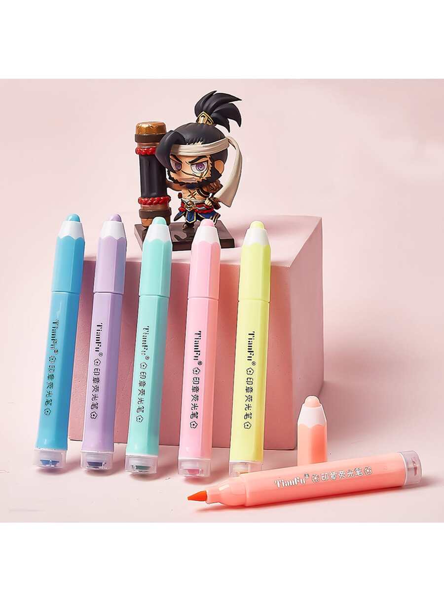 6pcs Cute Design Stamp Highlighter Pens - Multicolor - View 1