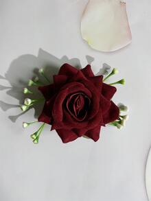 酒紅-玫瑰花襟針y01