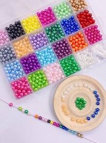 1 盒 ABS 高光多色仿珍珠珠，带直孔，适合 DIY 珠宝制作，包括 24 个网格，用于手链和项链 - 彩色 - 查看 1