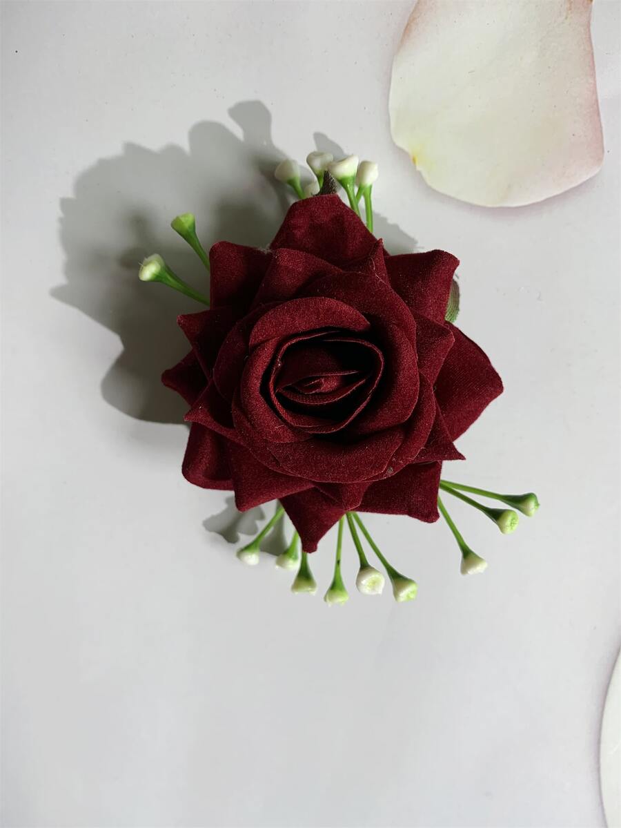 酒紅-玫瑰花襟針y01