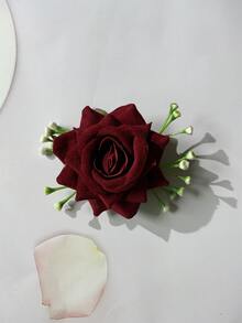 酒紅-玫瑰花襟針y01