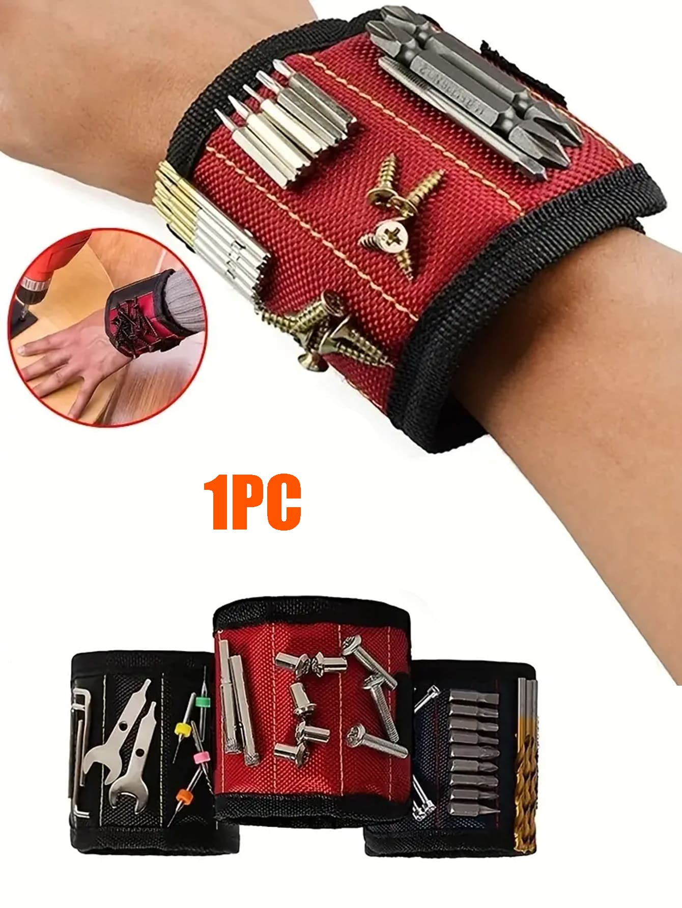 1入磁性手腕帶用於固定螺絲,包含5個磁鐵,男性工具禮物,手腕磁鐵工具或螺絲固定器-適用於修理工、科技愛好者、機械師、電工,父親生日禮物、戶外用具、工具小型標準袋、耐磨基座工具組織者和收納櫃、建築師用的工作圍裙、diy愛好者、木工、建築師、水管工、手工藝品、父親、祖父和爺爺的禮物