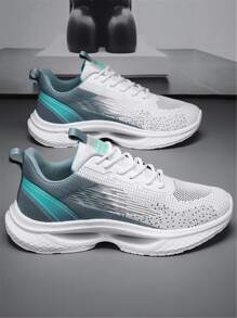 男士競技漸變色輕便運動鞋帶預綁蕾絲,透氣網布跑步鞋 - 藍色 - 查看 2