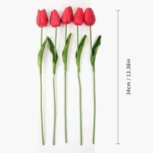 具有保濕質感的逼真鬱金香、室內裝潢用人造盆栽、家居裝飾用人造插花、派對、婚禮、塑膠製成 - 紅色 - 查看 6