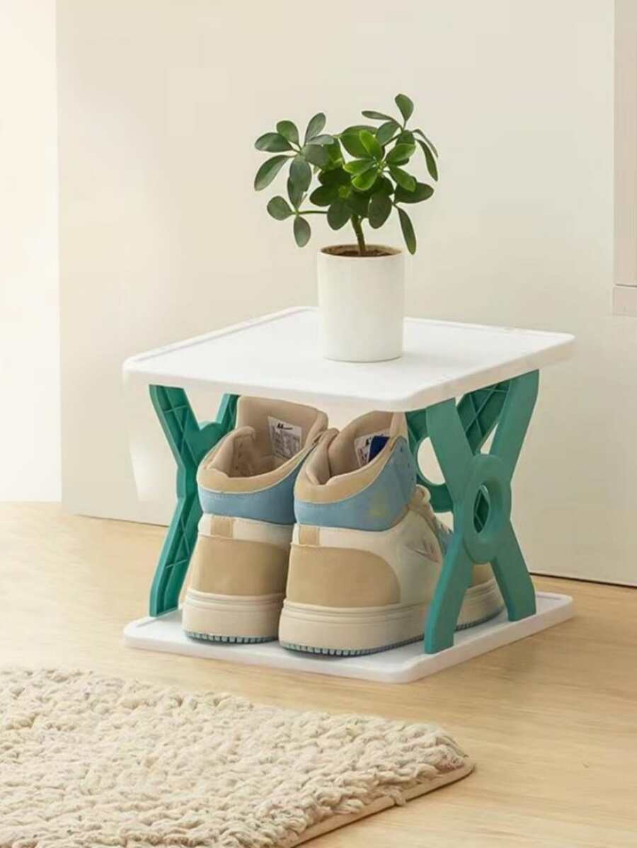 1入組塑膠鞋收納極簡雙色多層鞋架 - 藍色 - 查看 1