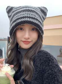 1 Miếng Hàn Quốc Phong cách Dễ thương Tai mèo Sọc Mũ đan Đối với phụ nữ , Mùa thu Và Mùa Đông , Tai Sự bảo vệ Và , Len Mũ Beanies - Nhiều màu - Xem 1