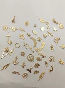 50pcs Heart & Leaf DIY Pendant - Yellow Gold - View 1