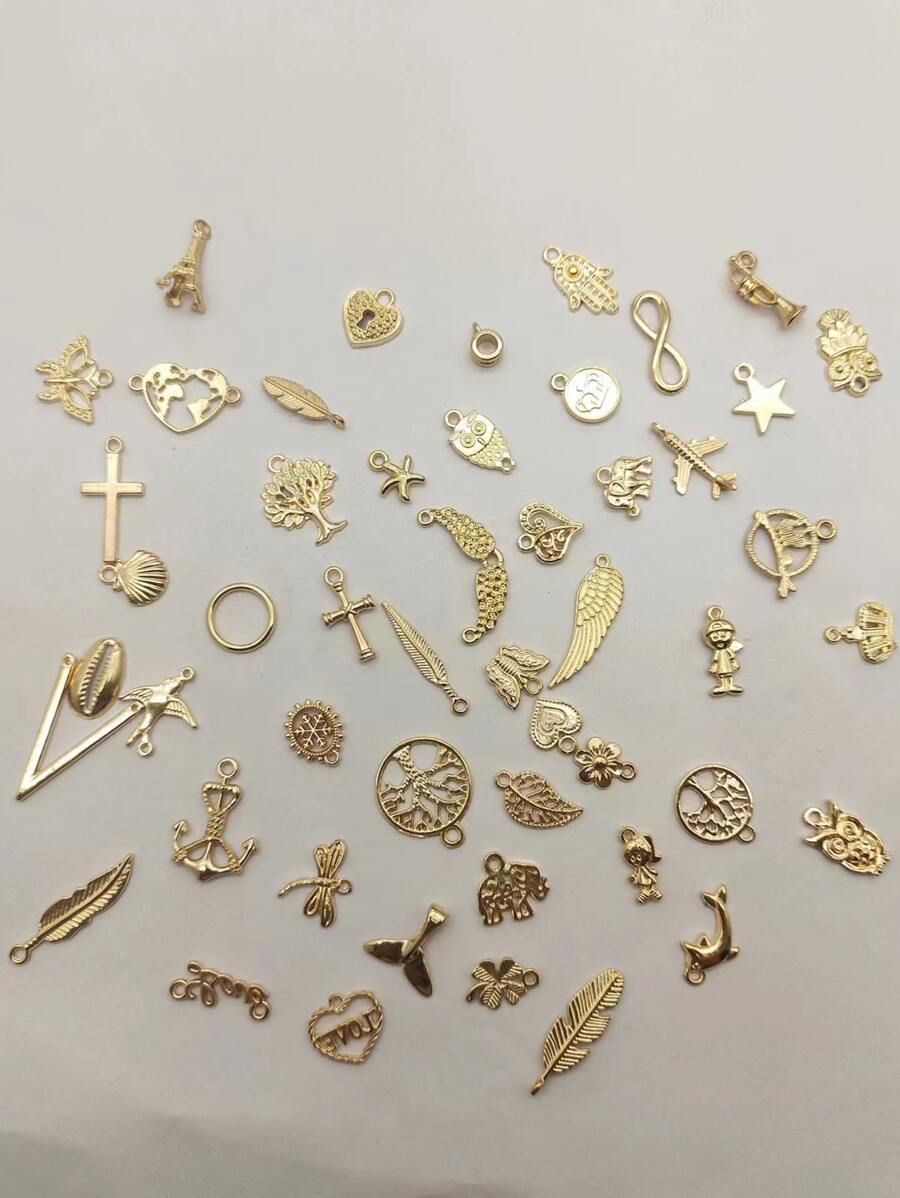 50pcs Heart & Leaf DIY Pendant - Yellow Gold - View 1