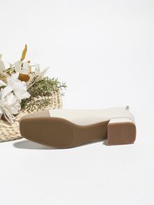 Square Toe Soft Bottom Color-Block Low Vamp Chunky Heel Shoes For Women - Apricot - View 6