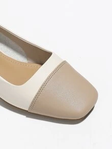 Square Toe Soft Bottom Color-Block Low Vamp Chunky Heel Shoes For Women - Apricot - View 3