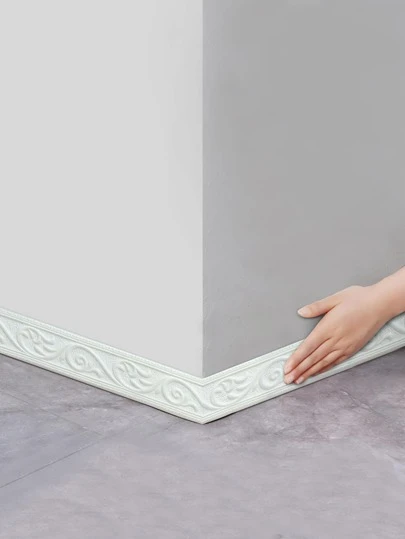 1 Rollo de 2.3m/90.6 pulgadas Línea de zócalo autoadhesiva de espuma XPE con diseño romántico especial de patrón de hojas y flores en relieve, estilo minimalista moderno para decoración del hogar, renovación de bordes de pared, protección, disponible en varios colores y tamaños, fácil de limpiar, calcomanías, decoración de pared, vinilo para decoraciones del hogar, artículos de decoración de primavera para refrescar su hogar, calcomanías de decoración de festivales, regalos de cumpleaños y graduación