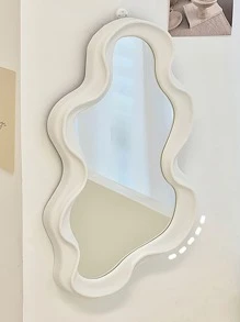 1pc Wall-Mounted Asymmetrical-Shaped Dressing Mirror Home Bedroom Bathroom Asymmetrical Makeup Cloud Wave Shaped Decorative Mirror - White - View 10