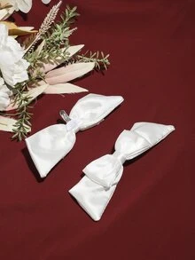 2pcs Bowknot Shoe Clips Bridal Shoe Decorations - White - View 2