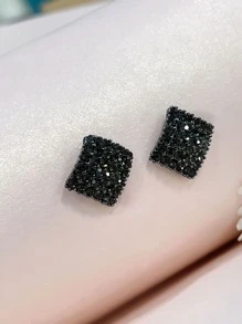 1 par Pendientes negro con diamante de imitación geométrico en forma de diamante simple adecuado para uso diario , regalo festivo - Negro - Ver 12