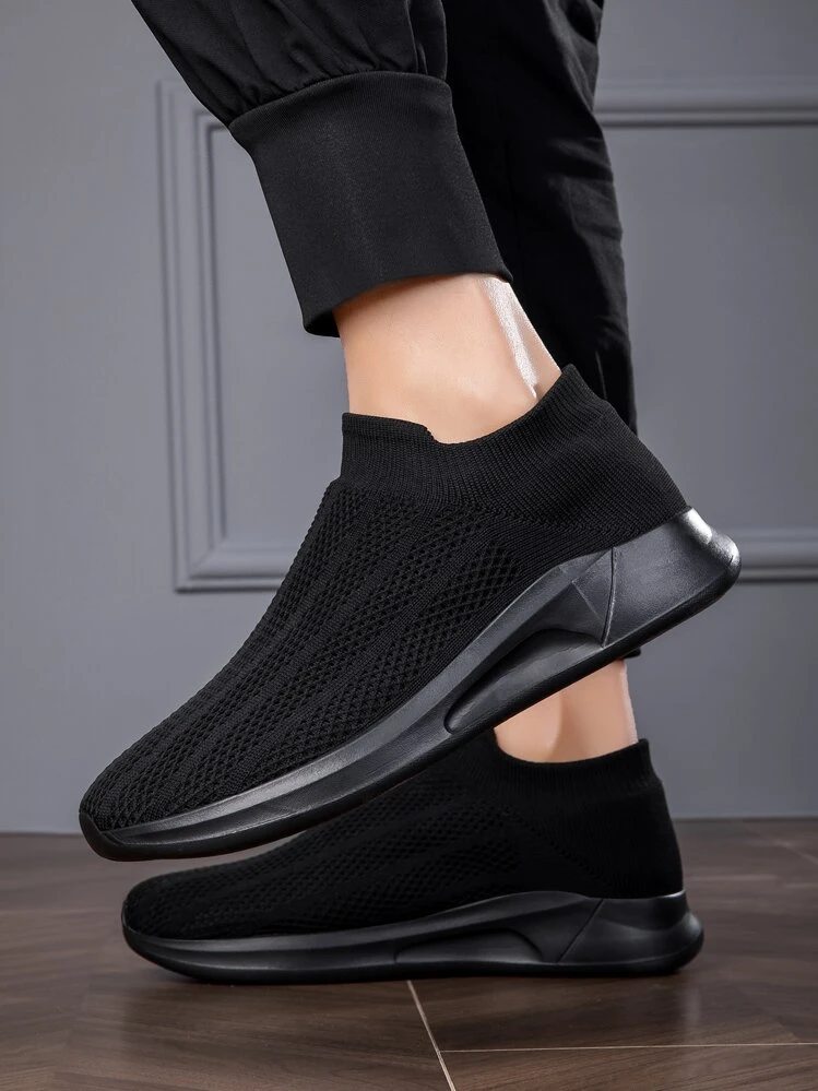 Ademend Heren Schoenen zonder veters Sporten Casual Sneakers Met Sokken 2023 Nieuw ontwerp Helemaal zwart Kleur SHEIN Nederland
