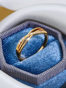 1入組時尚銅方晶鋯石裝飾扭結戒指適合女士適用於裝飾用品禮品婚禮 - 黃色 - 查看 2