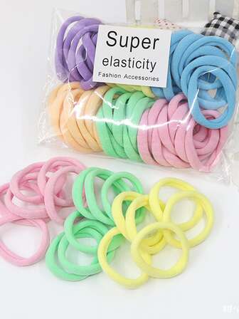 50入組/套馬卡龍彩色高彈頭繩適用於馬尾辮