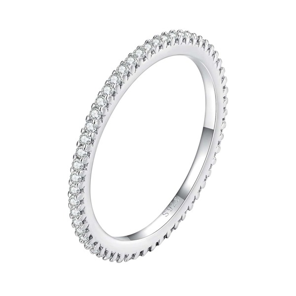 bamoer Bamoer Simple Moissanite Eternity Bands Minimalist Stackable Ring 925 Sterling Silver For Women Engagement Fine Jewelry Gift