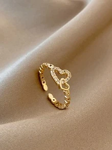 1 chiếc nhẫn hở hình trái tim đính đá lấp lánh cao cấp, sang trọng, thiết kế tối giản, cá nhân hóa theo phong cách Niche Design. - Vàng - Xem 1