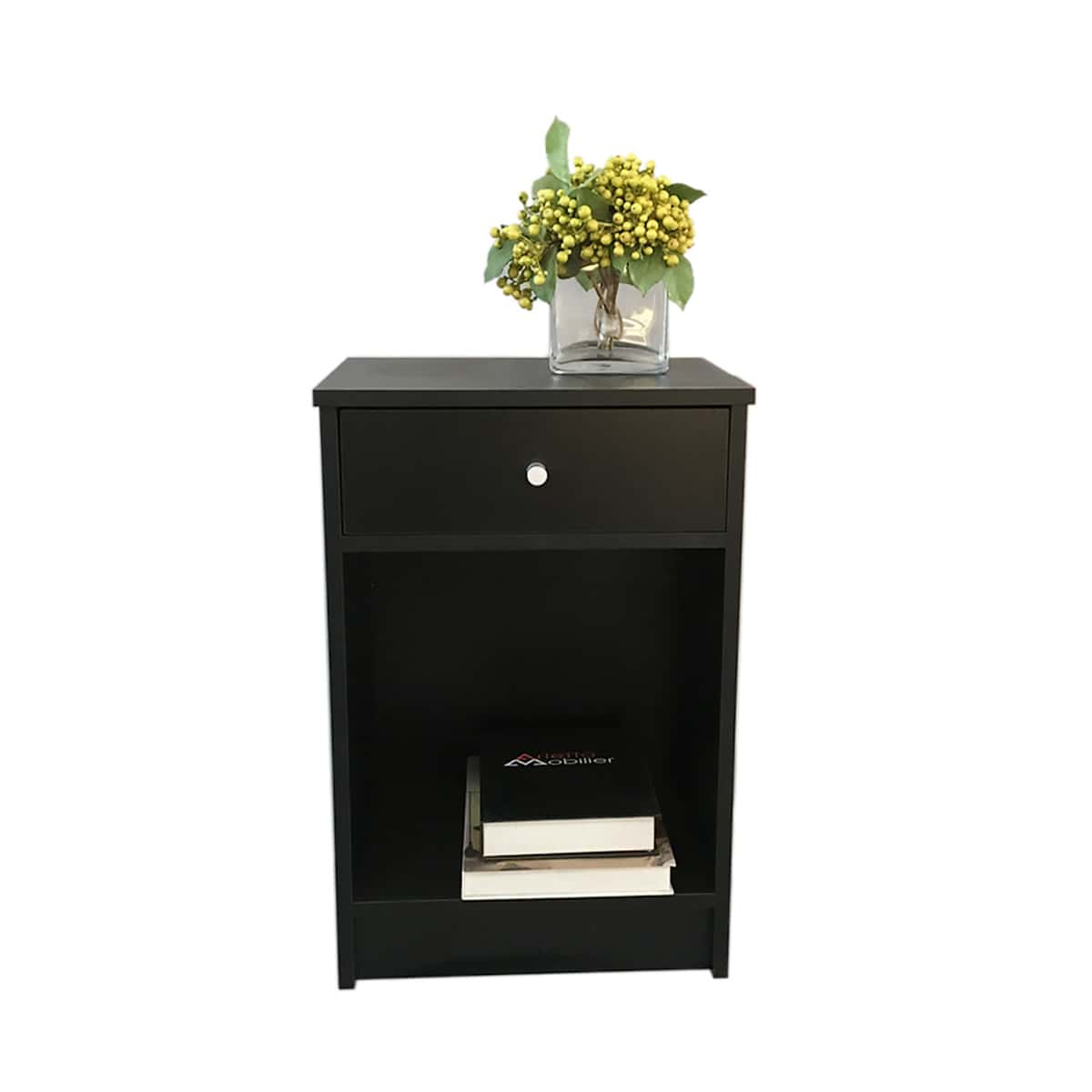 Round Handle Night Stand with One Drawer Black - 咖啡棕 - 查看 1