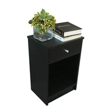 Round Handle Night Stand with One Drawer Black - 咖啡棕 - 查看 11