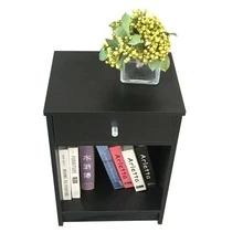 Round Handle Night Stand with One Drawer Black - 咖啡棕 - 查看 7