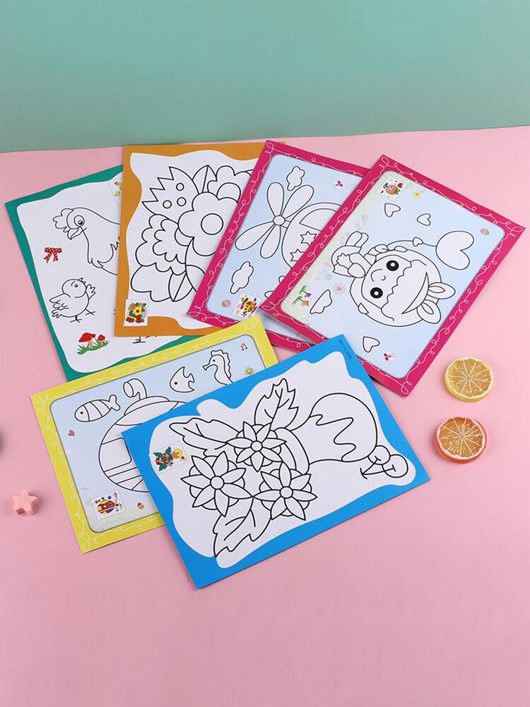 5pcs Super Size Random Pattern Watercolor Drawing Pad For Diy Painting Cartoon Filling, 4 Colours - Multicolor - View 2