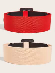 1set Women's Solid Color Elastic Wide Belt Set - Multicolor - View 2