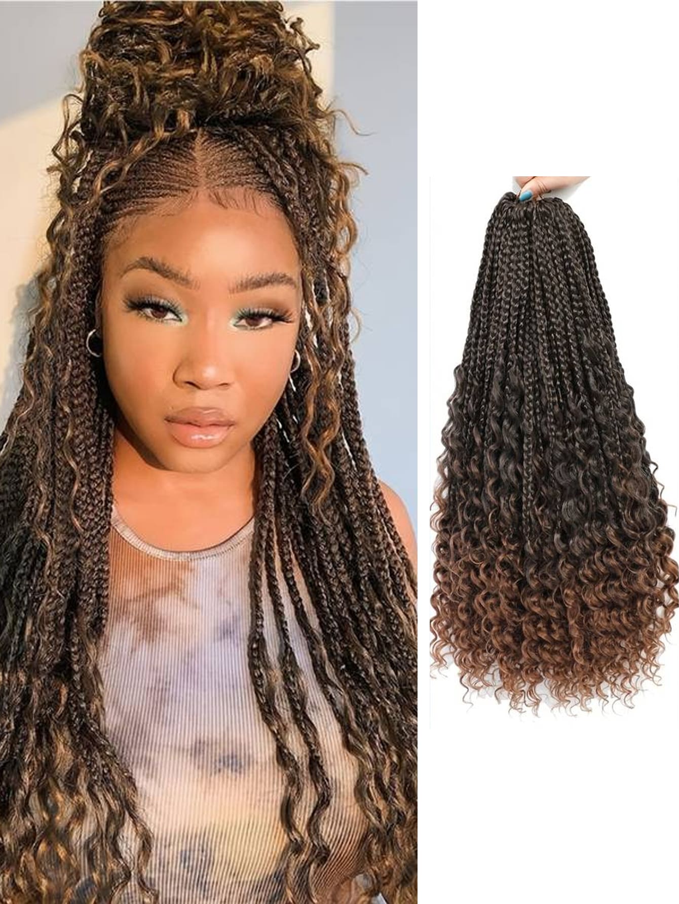 Long curly pre twisted braid, synthetic crochet hair extension, 18 inch ...