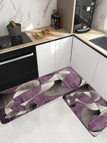 Home Decoration Crystal Velvet Geometric Pattern Carpet Floor Mat - Purple - View 3