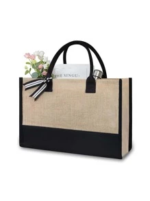 Initial Jute/Canvas Tote Bag, Personalized Present Bag, Suitable For Wedding, Birthday, Beach, Holiday, Is A Great Gift For Women, Mom, Teachers, Friends, Bridesmaids, Student, Back To School, Large Bag, Beach Tote For Women, Jute/Canvas Bag For Travel Vacation Weekend Getaway Holiday Road Trip, Personalized Gifts For Friend Her, Ideal Birthday Present(Scarf Styles Are Random)