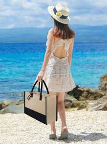 Initial Jute/Canvas Tote Bag, Personalized Present Bag, Suitable For Wedding, Birthday, Beach, Holiday, Is A Great Gift For Women, Mom, Teachers, Friends, Bridesmaids, Student, Back To School, Large Bag, Beach Tote For Women, Jute/Canvas Bag For Travel Vacation Weekend Getaway Holiday Road Trip, Personalized Gifts For Friend Her, Ideal Birthday Present(Scarf Styles Are Random)