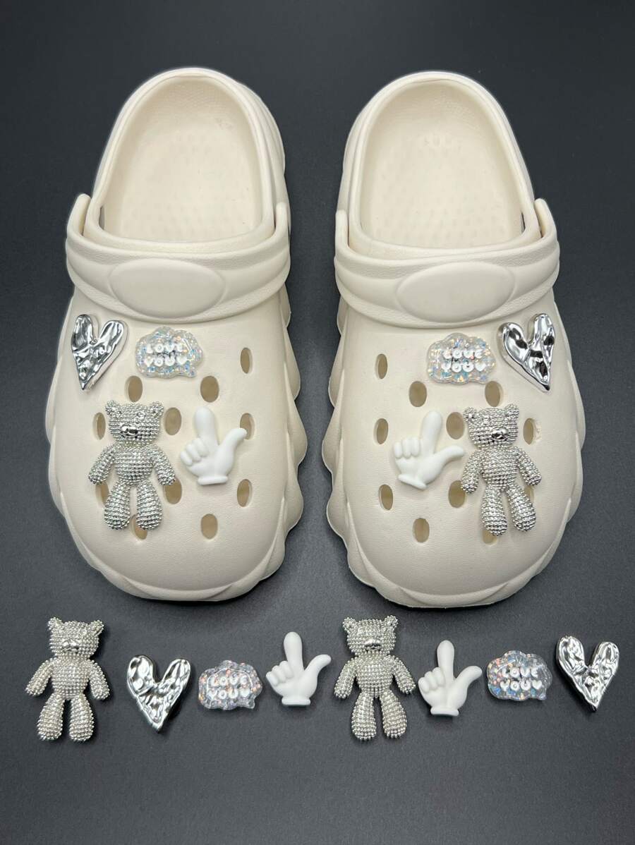 Phụ kiện trang trí giày gấu kim loại mới đến - trắng - Xem 1