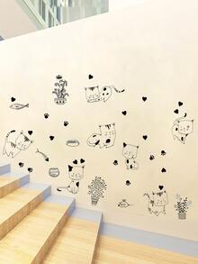1 pieza con dibujos animados negro & blanco en planta Ollas extraíble Pegatina de pared para dormitorio , cocina , vestíbulo Decoración - Negro - Ver 3