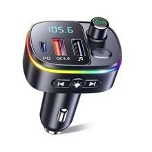 Letter Graphic Car Charger With Wireless FM Transmitter - Black - View 1