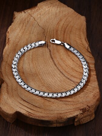 1pc Fashion Sterling Silver Chain Bracelet For Men For Daily Decoration Wedding Engagement Bridal Jewelry Father