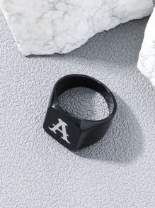 男士字母圖案戒指黑色時尚受歡迎簡約風和時髦首飾類禮品派對