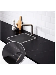 Làm dày Giấy dán tường bằng đá cẩm thạch mờ Bóc và dán Giấy tiếp xúc màu đen Granite Matte tự dính Cuộn phim Vinyl có thể tháo rời để trang trí bàn bếp - màu đen - Xem 3